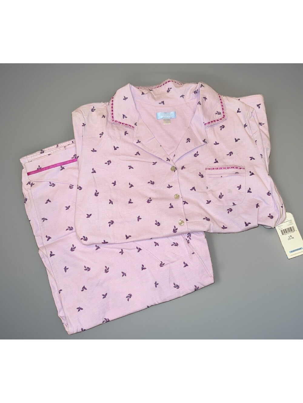 Celestial Dreams Women's Pajama Set Pink/purple Floral Button V-Neck Size L
